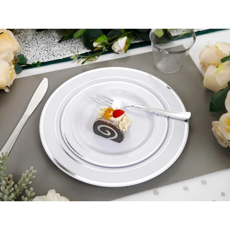 Silver Elegant Disposable Tableware Set for 100 People