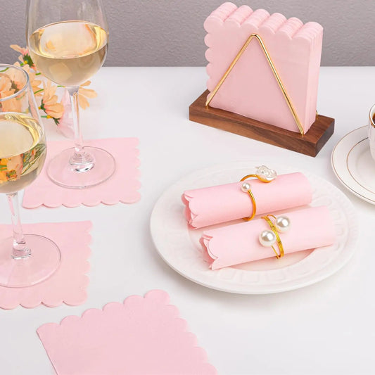 32 PCS Pink Scalloped Cocktail Napkins