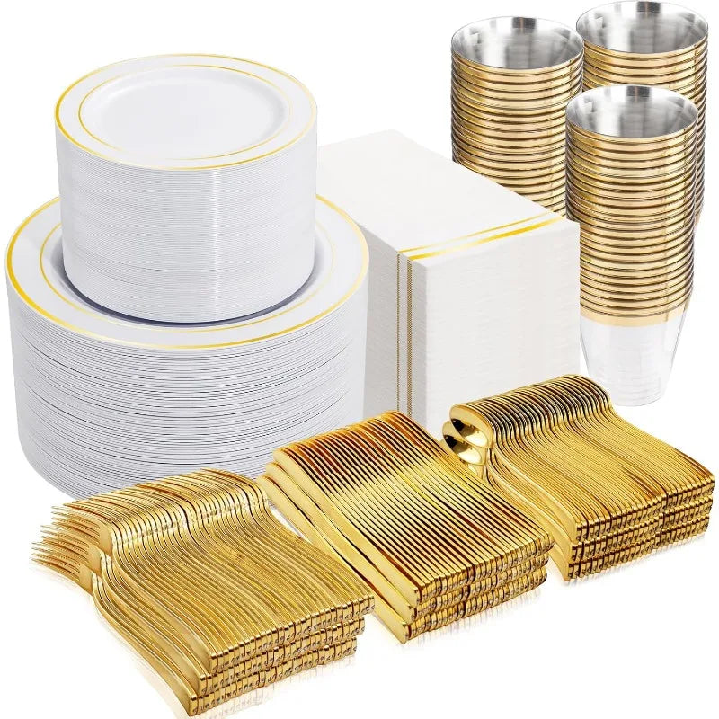 Silver Elegant Disposable Tableware Set for 100 People