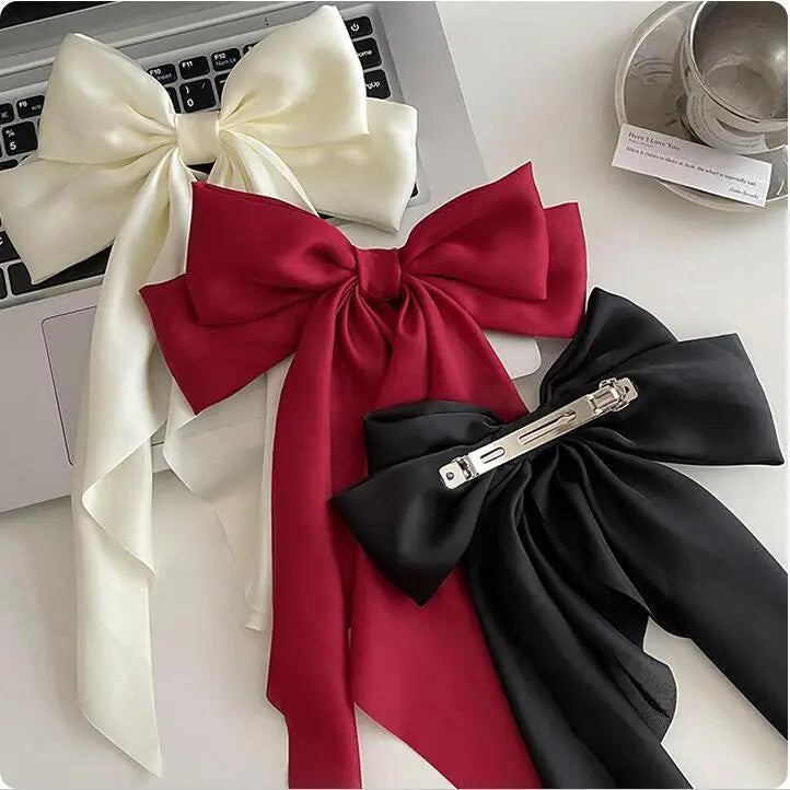 3-Piece Satin Ribbon Hair Clip Set