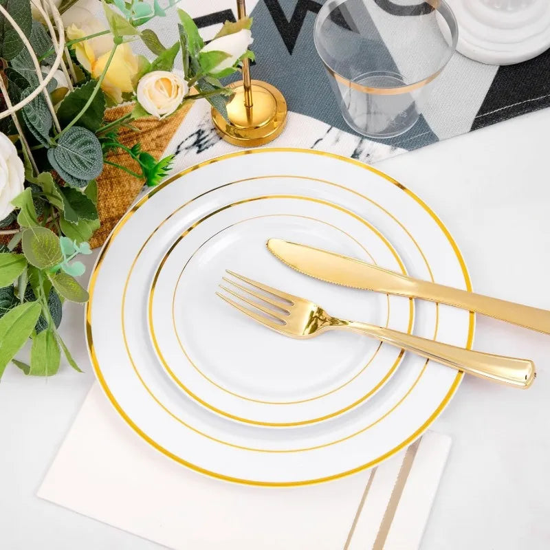 Silver Elegant Disposable Tableware Set for 100 People