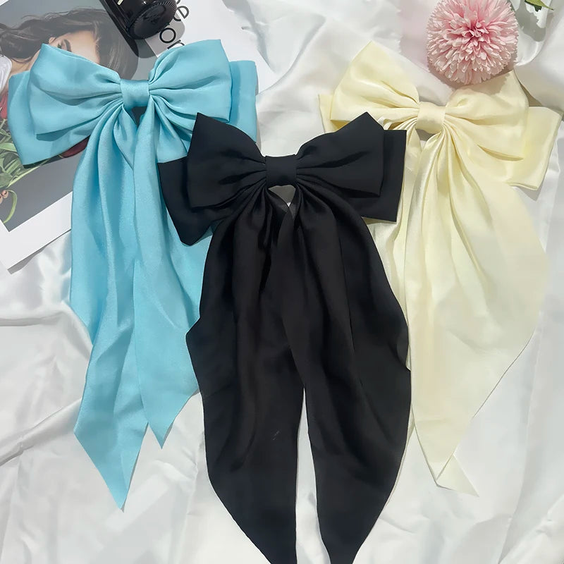 3-Piece Satin Ribbon Hair Clip Set