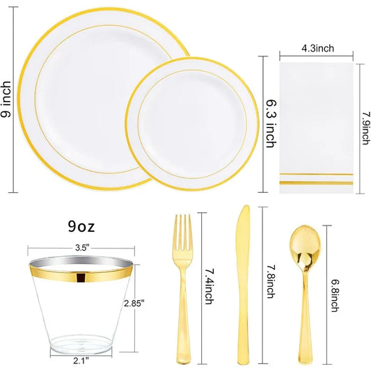 Gold Elegant Disposable Tableware Set for 100 People