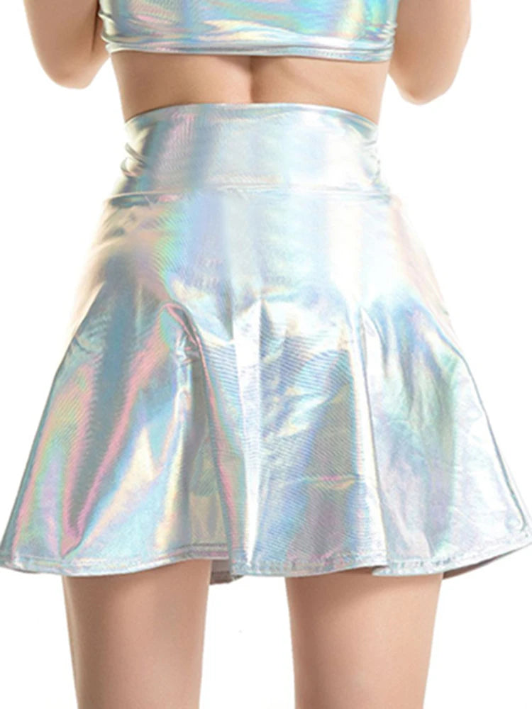 Pink Metallic Pleated Mini Skirt
