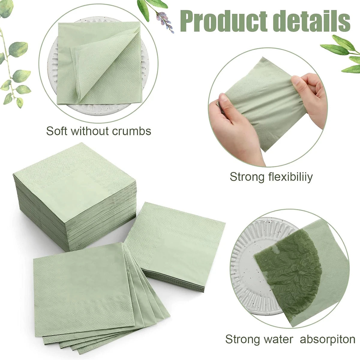 Sage Green Paper Cocktail Napkins (Set of 20)