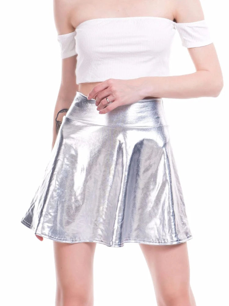 Pink Metallic Pleated Mini Skirt