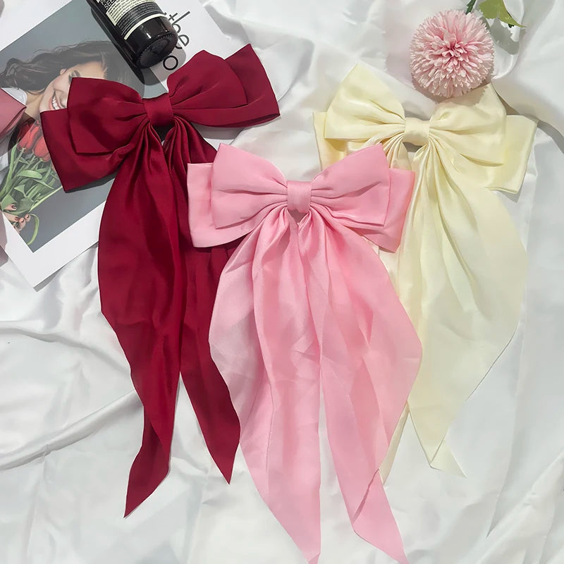 3-Piece Satin Ribbon Hair Clip Set