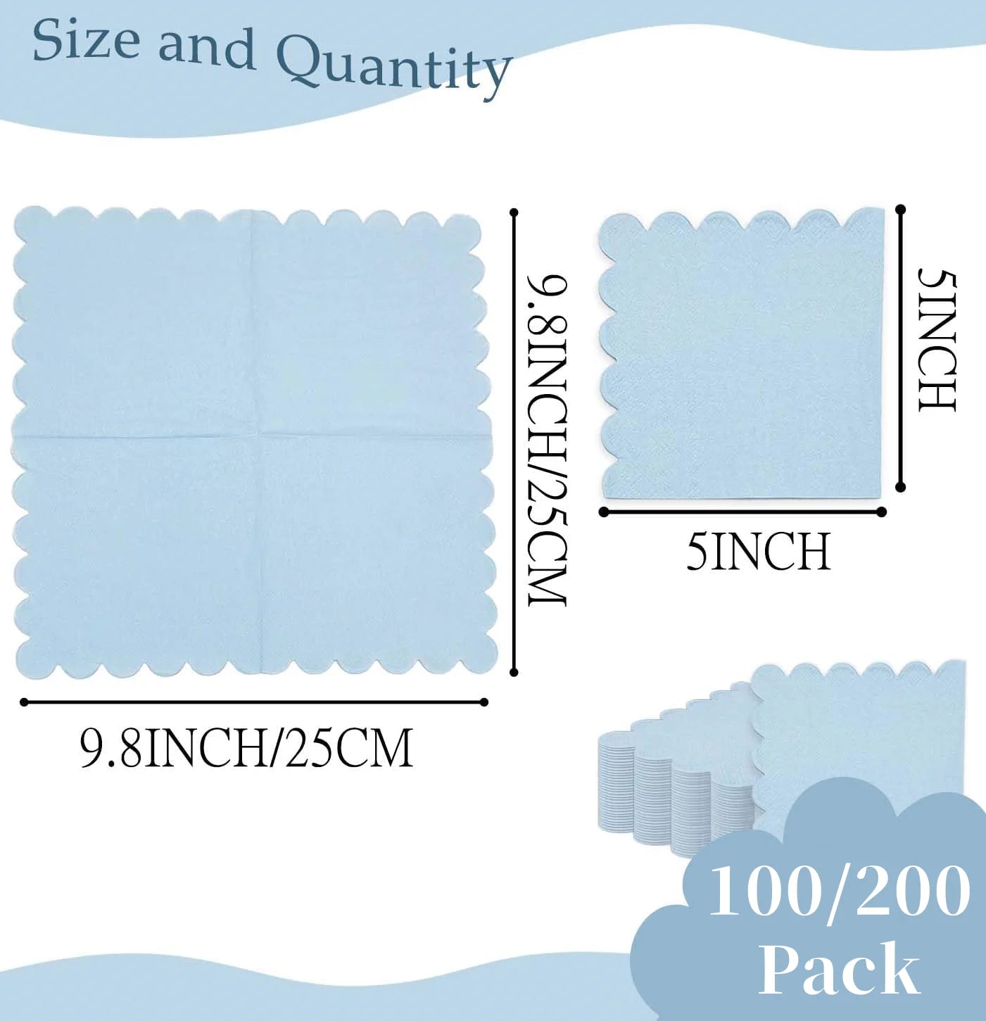 32 PCs Blue Scalloped Cocktail Napkins