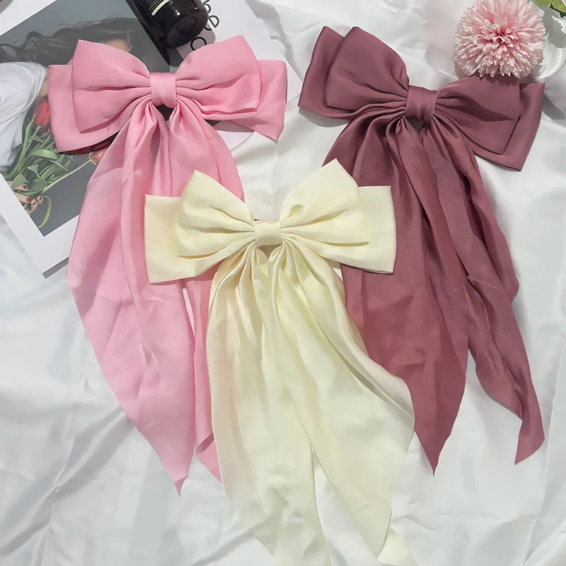 3-Piece Satin Ribbon Hair Clip Set