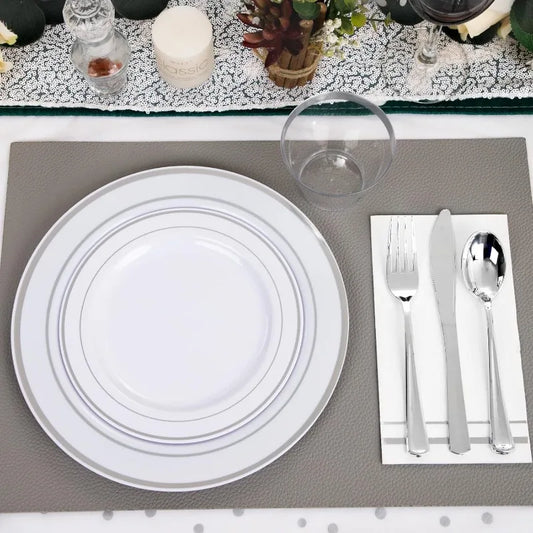 Silver Elegant Disposable Tableware Set for 100 People