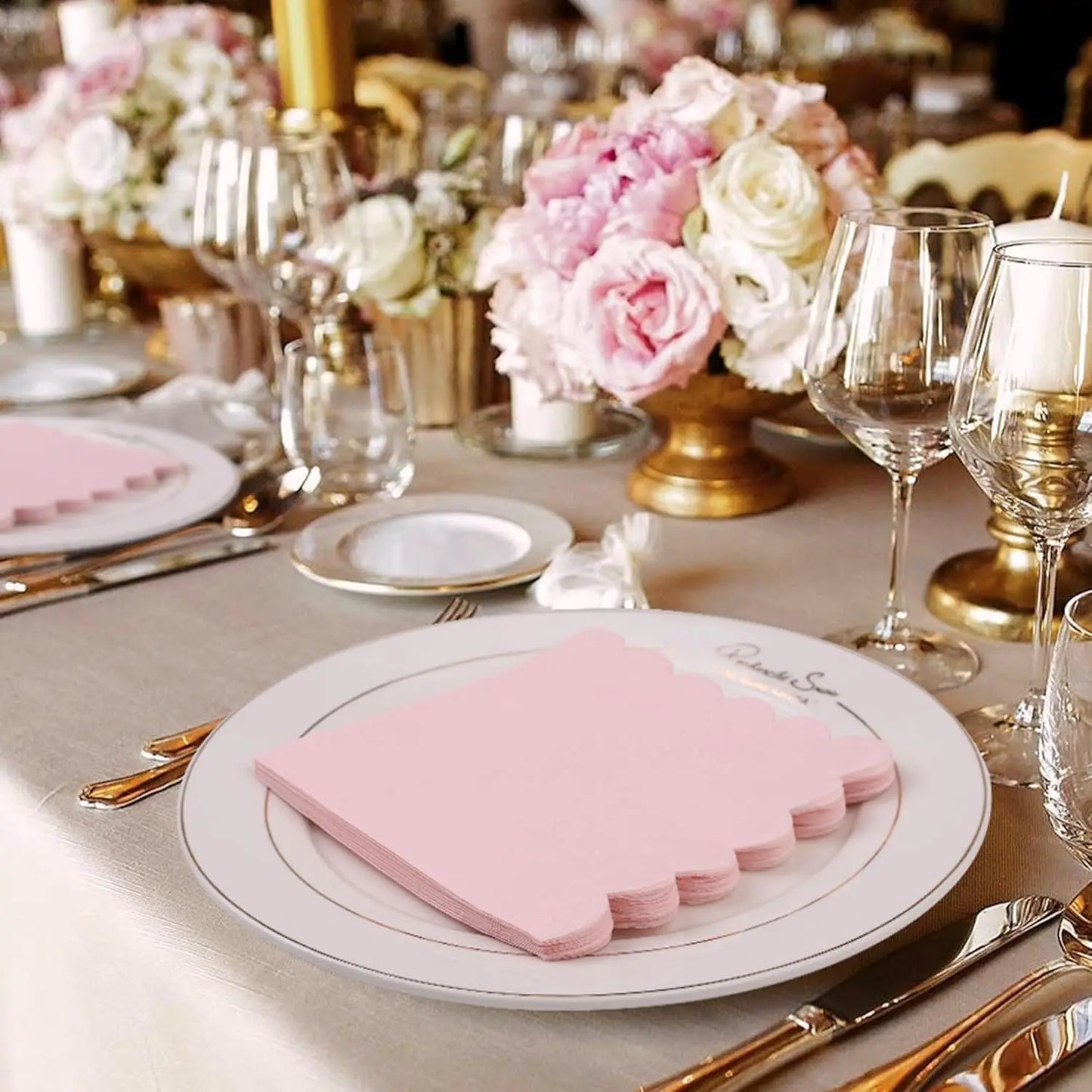 32 PCS Pink Scalloped Cocktail Napkins