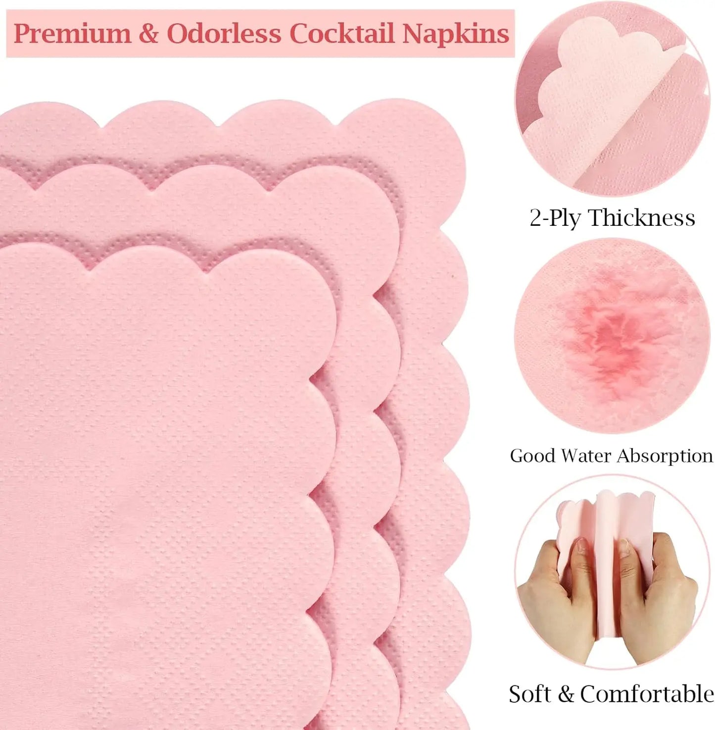 32 PCS Pink Scalloped Cocktail Napkins