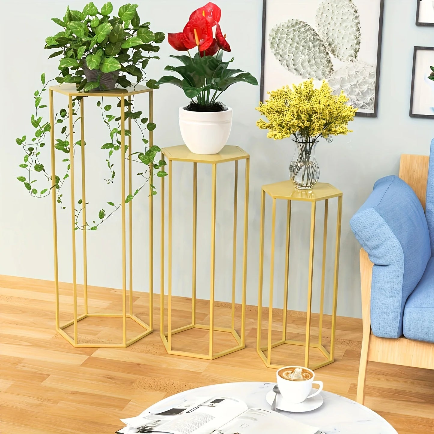 Gold Modern Metal Geometric Display Stand, 3-Piece Set