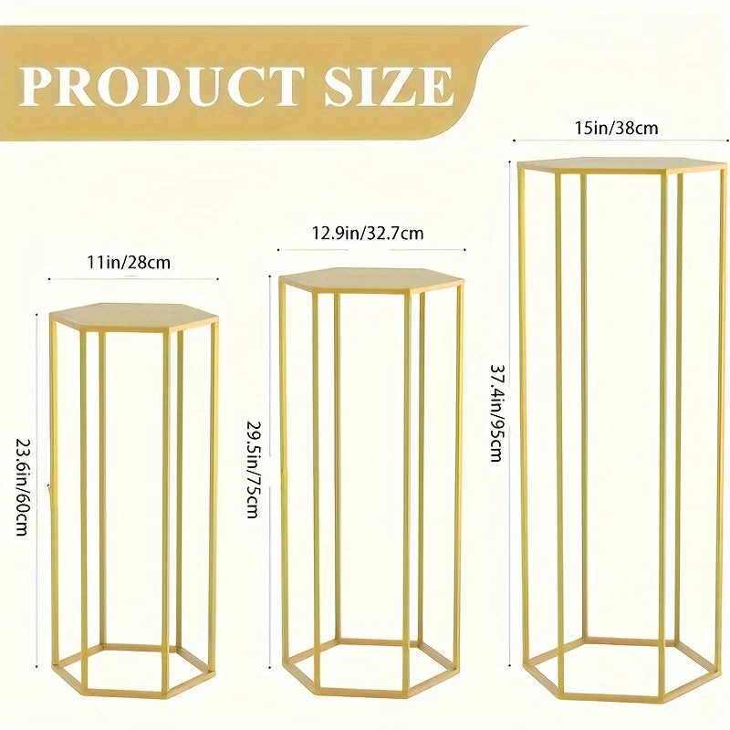 Gold Modern Metal Geometric Display Stand, 3-Piece Set