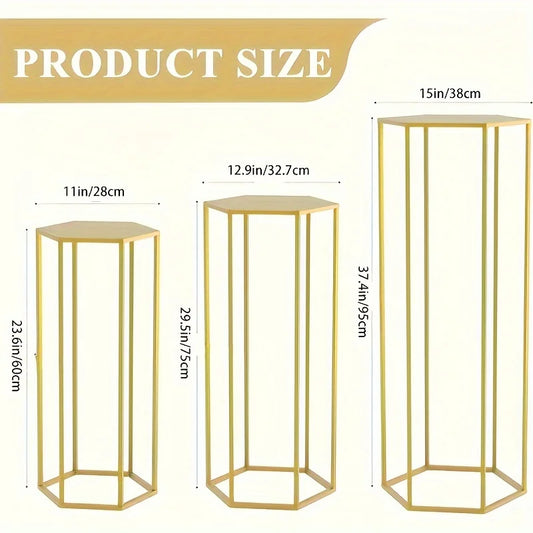 Gold Modern Metal Geometric Display Stand, 3-Piece Set
