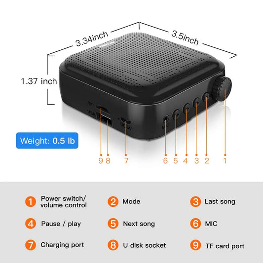 Portable Voice Amplifier with Wired Microphone