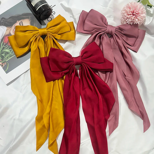 3-Piece Satin Ribbon Hair Clip Set