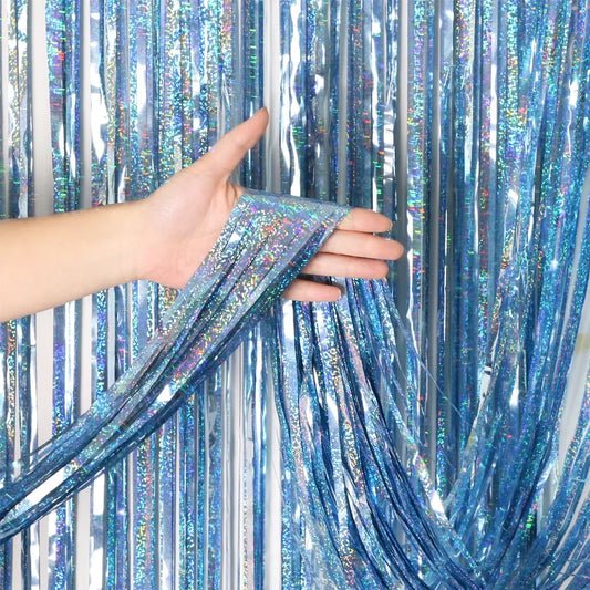 Blue Tinsel Foil Curtains
