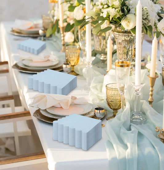 32 PCs Blue Scalloped Cocktail Napkins