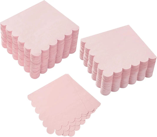 32 PCS Pink Scalloped Cocktail Napkins
