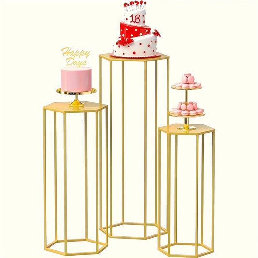 Gold Modern Metal Geometric Display Stand, 3-Piece Set