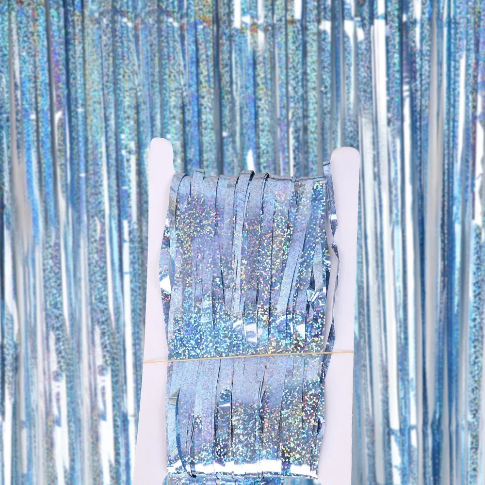 Blue Tinsel Foil Curtains