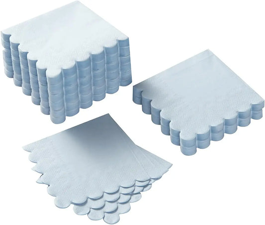 32 PCs Blue Scalloped Cocktail Napkins