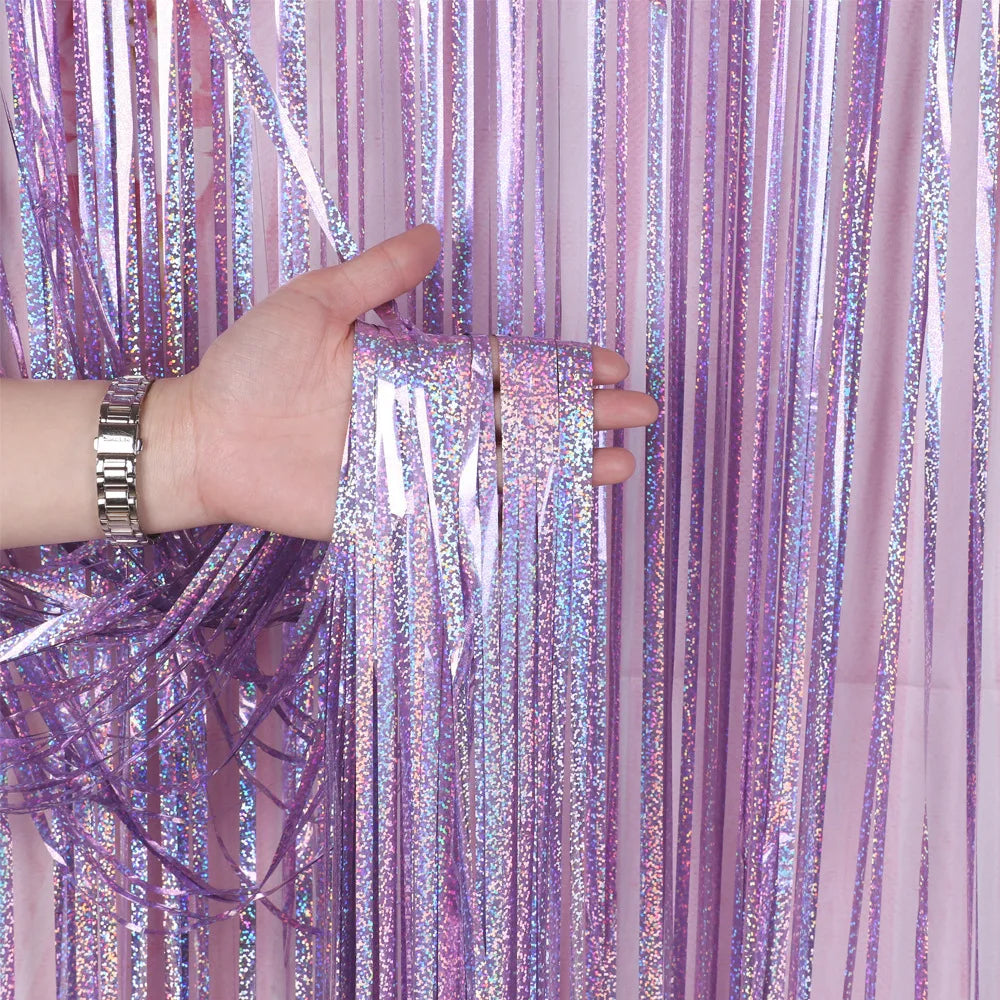 Blue Tinsel Foil Curtains