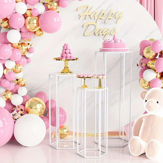 White Modern Metal Geometric Display Stand, 3-Piece Set