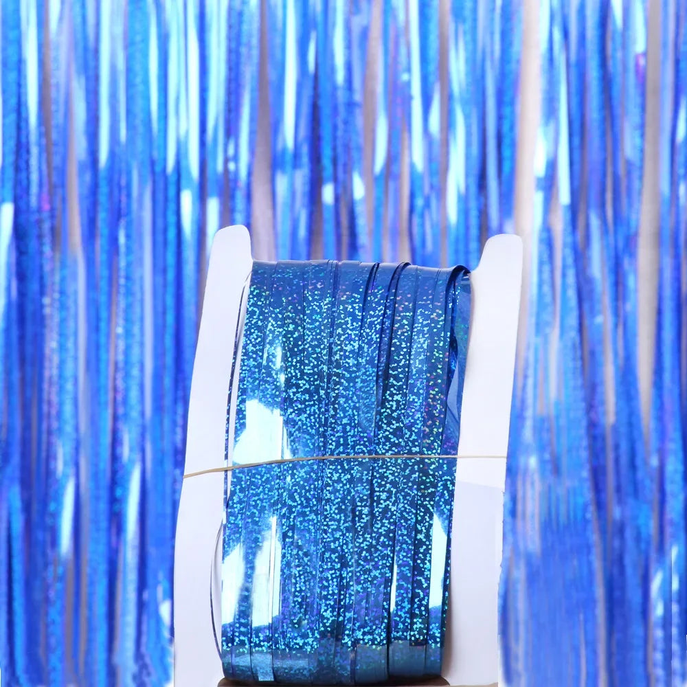 Blue Tinsel Foil Curtains