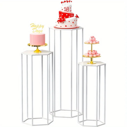 White Modern Metal Geometric Display Stand, 3-Piece Set